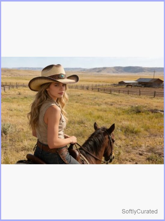 Western Straw Cowboy Hat with Wide Brim, Cattleman Crease, Unisex Sun Hat
